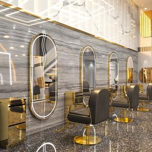 Z Barber Shop Internet Celebrant Wall-Mounted LED <b>Mirror</b> Single-Sided Light Hairdressing <b>Mirror</b> <b>Table</b> Special Salon Furniture QM - Product Image 1