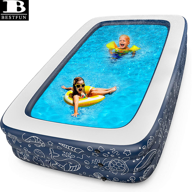 Durable 0.40mm PVC 10x6ft Extra Large Above Ground Rectangular Inflatable Swimming Pool Family Pool for Backyard Adults Kids