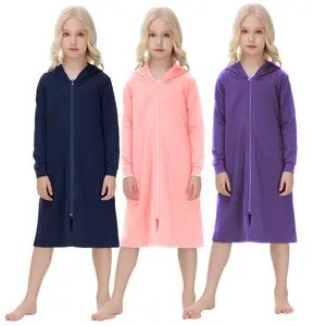 Mädchen Reißverschluss Hoodies Kleider weiche Baumwolle lange Ärmel Hausjacke lockere Freizeitkleidung mit Taschen 4-13 Jahre