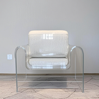 Fauteuil de loisirs moderne monoplace en acrylique transparent avec revêtement en tissu lin, idéal pour chambre, appartement, salon et extérieur