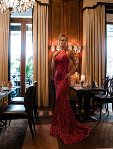 فستان سهرة رسمي عصري 46 واط، منتج جديد، فستان حورية البحر بفتحة رقبة رسن ضيق مزين بالترتر للحفلات الراقصة - Product Image 4