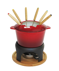 Ensemble de <span class=keywords><strong>fondue</strong></span> en émail rouge avec 6 fourchettes, brûleur en fonte, base en bois, kit complet pour <span class=keywords><strong>fondue</strong></span> au chocolat, à la <span class=keywords><strong>viande</strong></span> et au fromage - Product Image 3