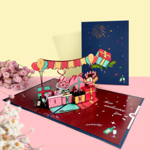 بطاقة تهنئة ثلاثية الأبعاد قابلة للطي متعددة الألوان للبيع الساخن، بطاقة شكر بالجملة، بطاقة تهنئة للعطلات بزهور الخوخ لأعياد الميلاد - Product Image 1