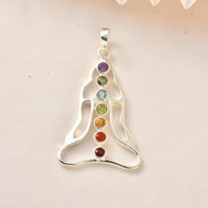 Collar con Colgante Hexagonal de 7 Chakras, Plata de Ley 925, Yoga, Meditación, Cristal Curativo, Multigemas Naturales, Espiritual, Unisex - Product Image 6