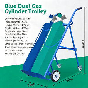 1. Chariot à bouteilles à double réservoir de gaz, robuste, en acier, avec roues et cadre renforcé, pour le soudage industriel au gaz - Product Image 5