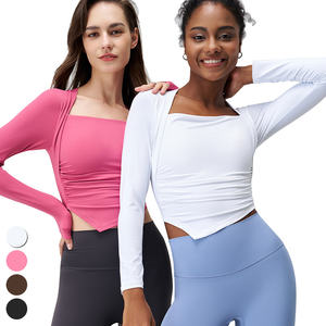 Ropa para correr de alta intensidad 2025, almohadillas fijas con cuello cuadrado, camisetas deportivas de manga larga para entrenamiento, camisetas de Yoga para mujer - Product Image 3