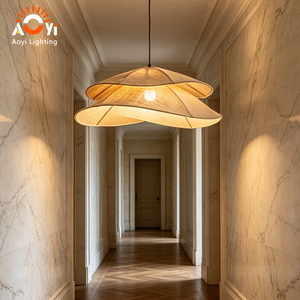 Luminaire suspendu en <span class=keywords><strong>lin</strong></span> de style Wabi Sabi, double couche de <span class=keywords><strong>tissu</strong></span>, pour salle à manger - Product Image 4