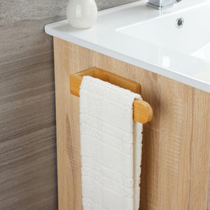 Toallero de bambú autoadhesivo de pared, diseño minimalista para baño y uso doméstico - Product Image 3
