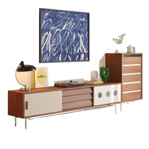 Mueble de TV de Madera Maciza de Estilo Vintage con Almacenamiento, Diseño Bauhaus para Sala de Estar, Soporte de Piso - Product Image 3