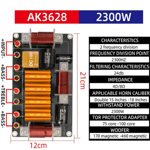 Divisor de Frecuencia de Audio de 2 Vías AK3628 Gertsound, <span class=keywords><strong>Crossover</strong></span> de Cobre para Altavoces, Compatible con Altavoces de 15-18 Pulgadas, 1200W, Agudos/Doble Bajo - Product Image 6