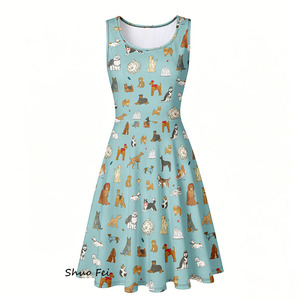 Women Sleeveless Skater <strong>Dress</strong> Adorable Dog Breeds Print A-Line Sundress with Side Pockets Puppy <strong>Lover</strong> Mini <strong>Dress</strong> - Product Image 1