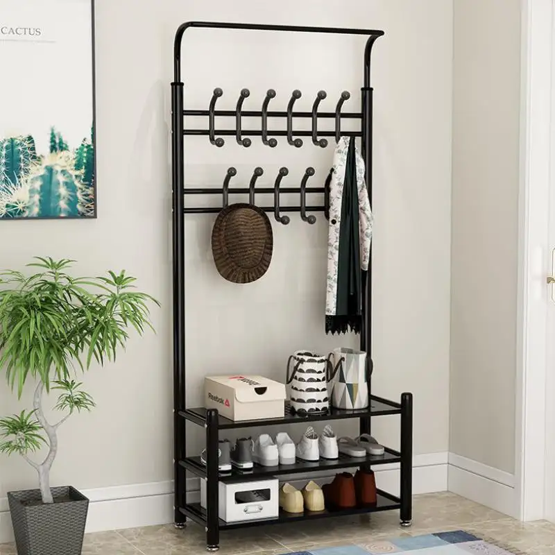 Black Metal Entryway Opslag 3 tier Schoen met Jas Hoed Rack 18 Haken