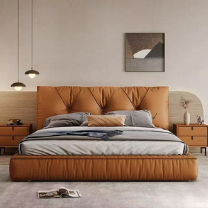 Minimalist High-Quality <b>Soft</b> Leather Headboard Layer Bedroom <b>Bed</b> Wooden <b>Bed</b> <b>Frame</b> <b>Soft</b> Double <b>Bed</b> - Product Image 4