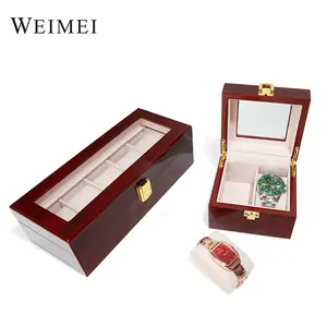 Custom Logo 5 Slots Paint Wooden Watch Box Elegant Best Selling Black Luxury Solid Wood Watch Storage Box
