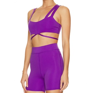 Ensemble de yoga sexy pour femme 2023 : soutien-gorge dos croisé et leggings taille haute moulants en Spandex et Polyester imprimé avec fermeture élastique à la taille - Product Image 2