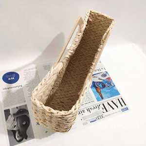 Sac de plage tressé en paille avec poignée en bois, grande capacité, pour femme, idéal pour les vacances et les loisirs, avec corde dorée, vente en gros - Product Image 5