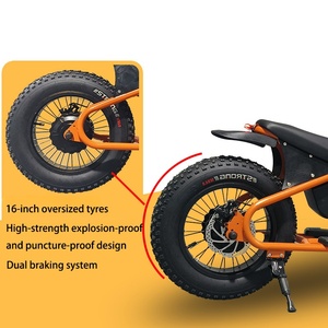 Bicicleta Eléctrica de 16 Pulgadas con Llantas Anchas de 48V, Estilo Retro, Motor en la Rueda Trasera, Cuadro de Acero de Alto Carbono, Frenos de Disco, para Adultos - Product Image 6