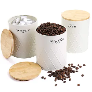 Coffee Canister Set Home Metal Kitchen Retro Vintage Tea Sugar Coffee Jar Storage Canisters Set Of 3 Storage Container