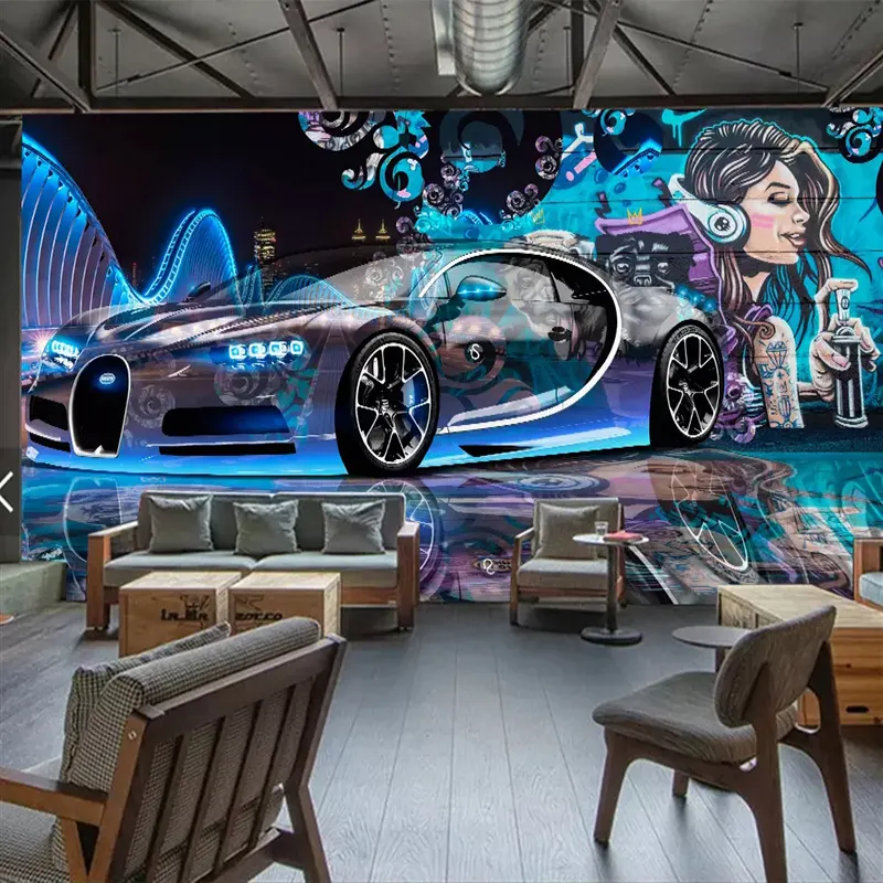 Custom Mural Wallpaper Street Graffiti Sports Car Creative 3D Photo Wallpaper For Restaurant Cafe Bar Decoration Wall Painting
