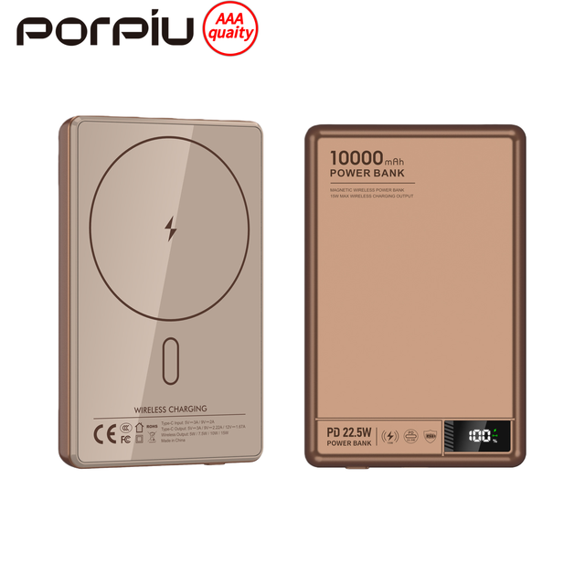New Wireless Magnetic Aluminum Alloy 2-in-1 Ultra Slim Power Bank 22.5W Fast Charging 5000mAh/10000mAh Portable LED Display