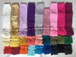 Ventes directes d'usine RTS stockés Pantalons longs pour enfants Leggings à volants pour bébés filles de couleur unie - Product Image 2