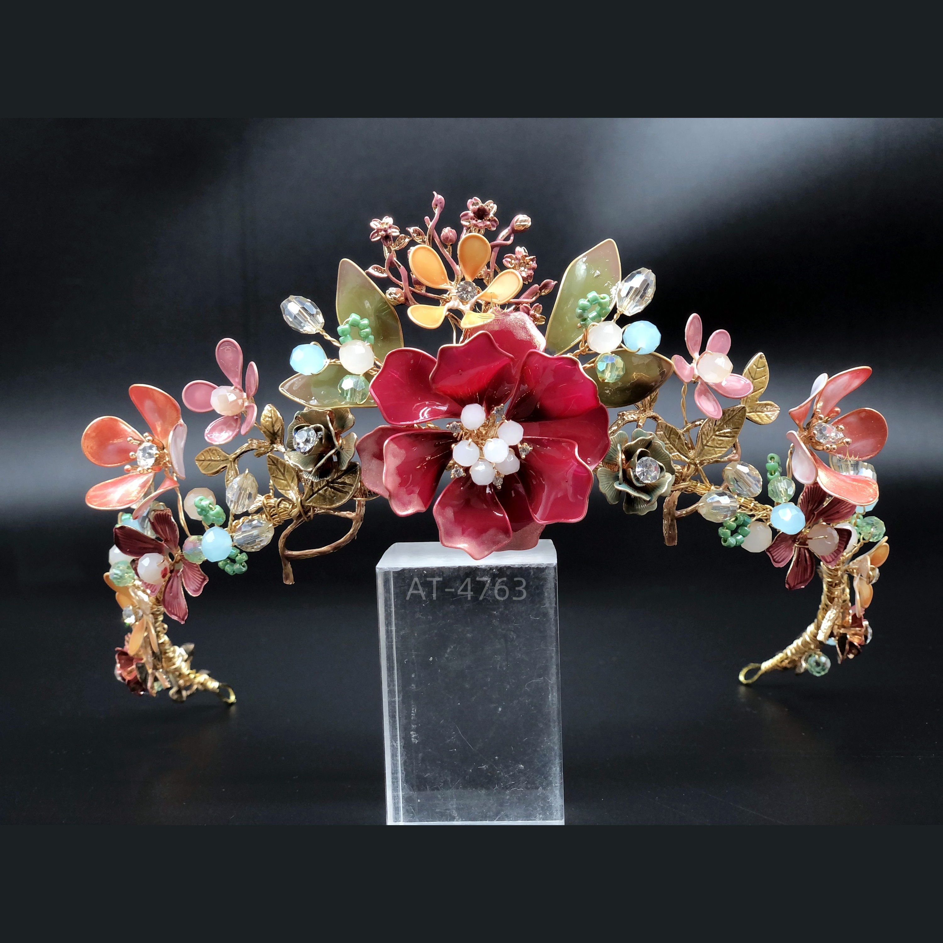 Wholesale Custom Jewelry - FLODY Red Flower Crystal Tiara display picture 1