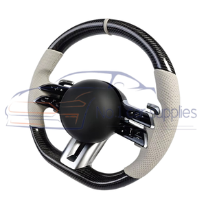 Volant en cuir beige modifié en fibre de carbone pour Mercedes Benz C GLC E S CLS <span class=keywords><strong>AMG</strong></span> ZC-223-T2-GW - Product Image 2