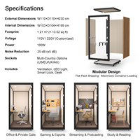 Cabine de bureau insonorisée portable, cabine téléphonique individuelle, 35 dB, montage rapide, ventilation, bureau LED, maison