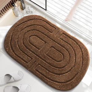 Alfombra de baño ovalada geométrica moderna, fibra de poliéster roja oscura, absorbente, antideslizante, para baño, entrada, dormitorio, estudio - Product Image 5