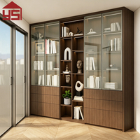 Bibliothèque sur pied en MDF au design personnalisé, finition noyer, avec vitrine LED pour salons et bibliothèques de chambres