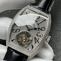Montre mécanique tourbillon entièrement sertie de diamants 2026 pour homme, étanche, bracelet en cuir, montre-bracelet de luxe, montre squelette ajourée