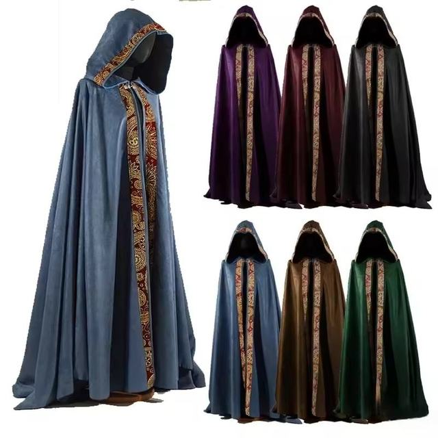 Vintage Medieval Gothic Hooded Cloak Coat Men's Women's Cape Robe Gown Party Anime Costumes Wizard Sets