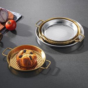 Plaque de barbecue en acier inoxydable de style coréen, design moderne, doubles poignées pour fruits de mer, riz, <span class=keywords><strong>steak</strong></span>, en-cas, aliments frits, gâteaux, desserts - Product Image 5