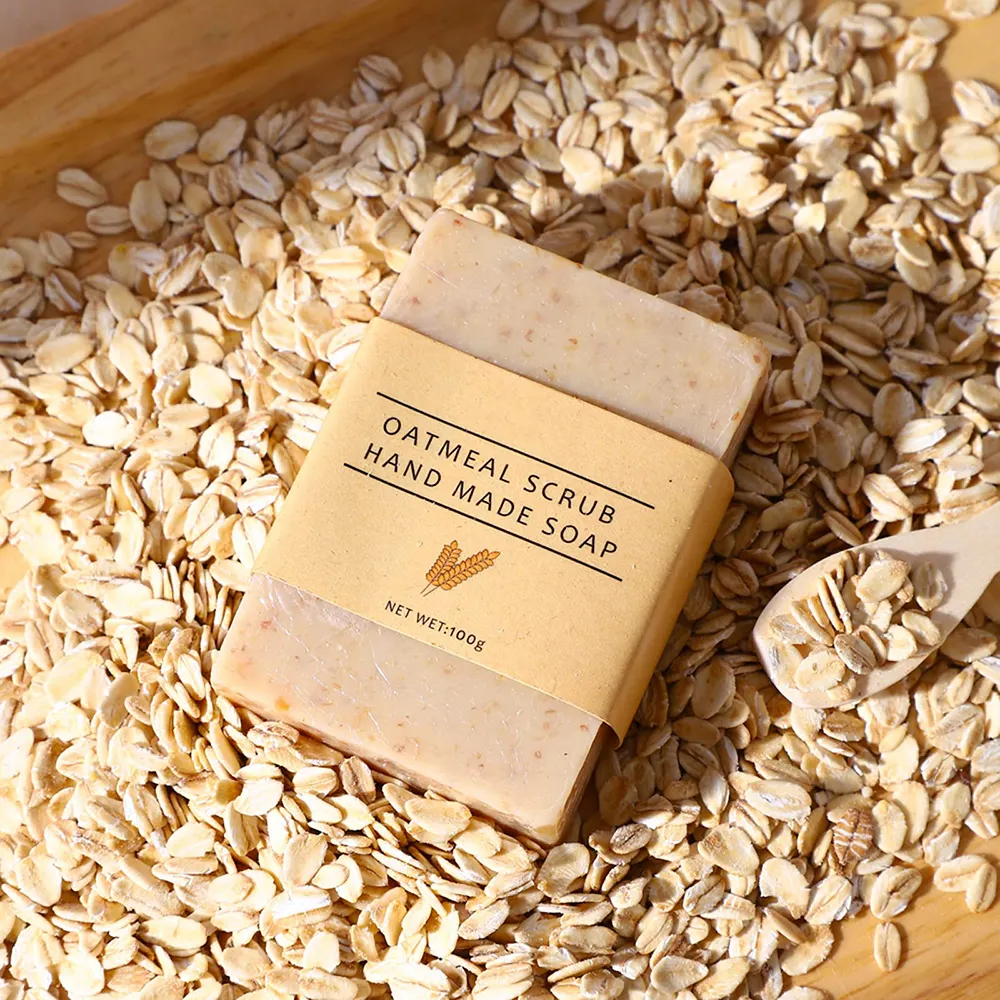 Handmade Soap Factory 100G Essential Oils Scented Botanical Oatmeal Soap Bar with Blistering Net