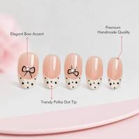 Y177 Kaixin OEM – Kit de faux ongles courts en amande réutilisables, style français à pois et nœuds, en ABS, 10 pièces, finition vernie brillante