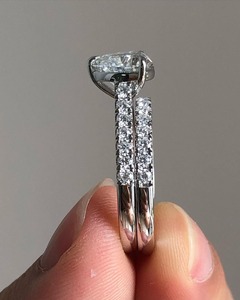 Export Quality 2CT <b>Oval</b> Cut <b>Moissanite</b> Sterling Silver Band Rhodium Plated Prong Setting Trendy Bridal <b>Engagement</b> <b>Ring</b> - Product Image 5