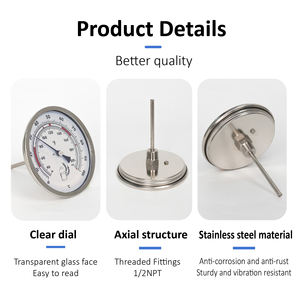 5" Dial Fully Stainless Steel <strong>Thermometer</strong> Brewing Bimetal <strong>4</strong>" Stainless Steel Stem <strong>1</strong>/2" <strong>NPT</strong> Industrial <strong>Thermometer</strong> - Product Image 2