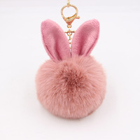 Porte-clés en métal avec oreilles de lapin en fausse fourrure moelleuse, pendentif pour sac
