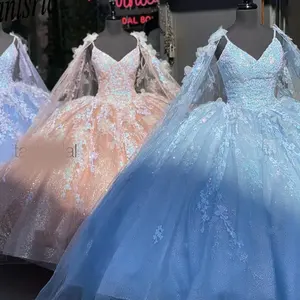 Блестящие платья Quinceanera 2024 на бретельках-спагетти, милое платье с цветами 15 16, Vestidos De Quinceanera MQ428