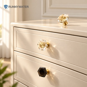 Modern Brass Crystal Door <strong>Knob</strong> For Cabinet Wardrobe <strong>Drawer</strong> &amp; Kitchen Dresser-Exquisite Hand Polished Furniture Handles - Product Image 1