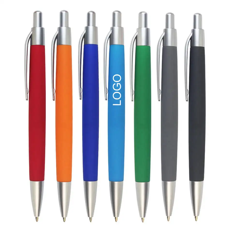 Promotional cheap gift plastic ballpoint pen custom hotel rubber coated ball pen with printed logo advertising