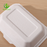 SUMKOKA Contenants alimentaires à emporter en bagasse de canne à sucre 9*6 pouces, 100% compostables et biodégradables, avec couvercle à clapet