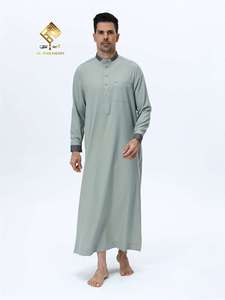 HARAMAIN MEN THOUB Robe arabe pour homme, matériau doux haut de gamme, design à quatre boutons, col montant, style long et de bonne qualité - Product Image 1