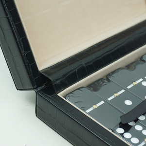 Coffret cadeau de luxe en cuir de qualité <span class=keywords><strong>Domino</strong></span> <span class=keywords><strong>Domino</strong></span> noir personnalisé et boîte en cuir Ensemble de jeu Double 6 <span class=keywords><strong>Domino</strong></span> - Product Image 4