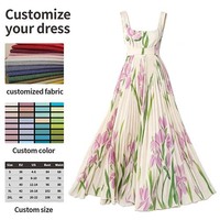 Robe longue plissée élégante pour femme à imprimé floral, sans manches, col carré, ceinturée, longueur ras du sol, motif fleur d'iris personnalisé