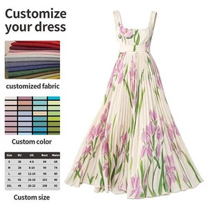 Robe longue plissée élégante pour femme à imprimé floral, sans manches, col carré, ceinturée, longueur ras du sol, motif fleur d'<span class=keywords><strong>iris</strong></span> personnalisé - Product Image 4
