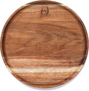 Vassoio Rotondo in Legno, Vassoio da Portata in Legno di Acacia, Piatto da Portata, Tagliere per Antipasti e Salumi, Organizzatore per Cucina - Product Image 1
