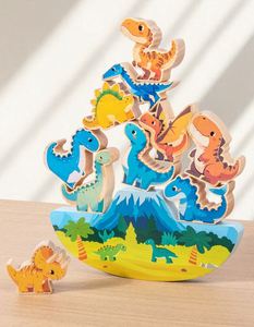 Jeu de compétition sensoriel pour fête de famille, blocs de dinosaures en bois à empiler, jouets pour enfants de 3 à 5 ans - Product Image 4