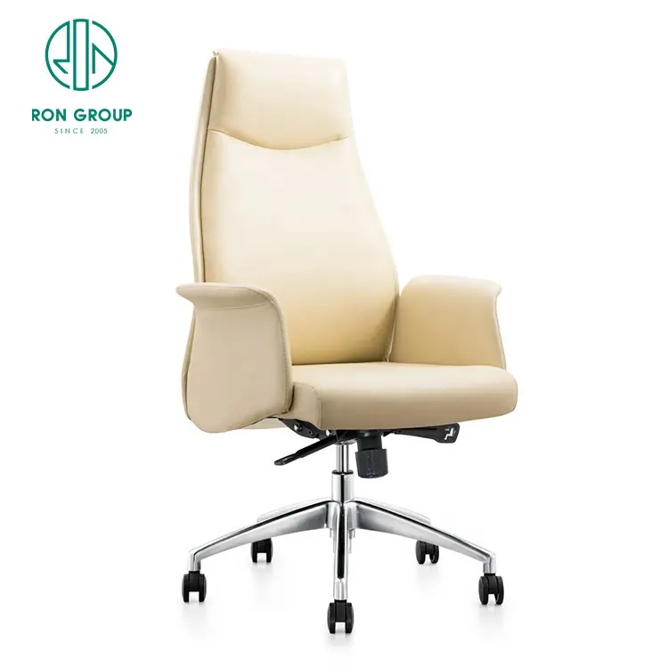 Leder Drehlift PU Leder Beige Weißer Stuhl Ergonomische Büromöbel Executive Office Chair mit hoher Rückenlehne Luxus