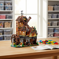 Set de Bloques de Construcción de Cabaña de Madera, 1580 Piezas, con Luz LED, Molino de Viento, Rueda Hidráulica, Modelo Mecánico, Juguete para Adultos y Niños